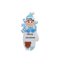 Load image into Gallery viewer, Personalized Baby&#39;s First Christmas Ornament Gift Baby Boy Mitten

