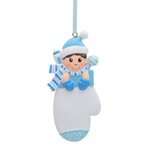 Load image into Gallery viewer, Personalized Baby&#39;s First Christmas Ornament Gift Baby Boy Mitten
