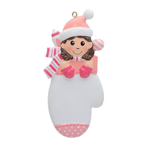 Maxora Personalized Ornament Baby Girl Mitten