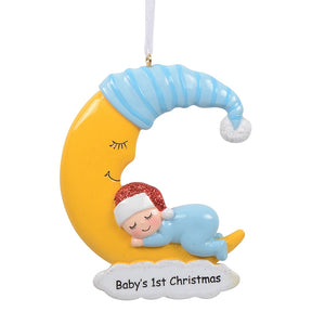 Personalized Ornament Baby's First Christmas Baby Boy Sleep in Moon