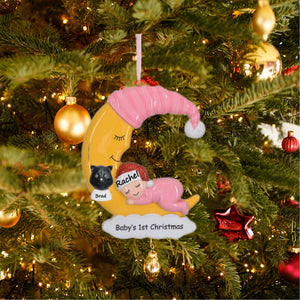 Personalized Christmas Ornament Baby Girl Sleep in Moon