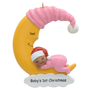 Maxora Personalized Ornament Baby Girl Sleep in Moon Dark Skin