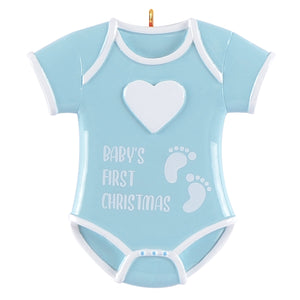 Personalized Baby's First Christmas Ornament Baby onesie Blue/Pink