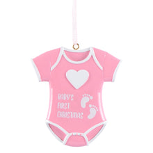 Load image into Gallery viewer, Personalized Baby&#39;s First Christmas Ornament Baby onesie Blue/Pink
