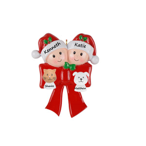 Customize Holiday Gift Christmas Ornament Bow Family 2