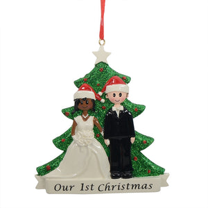 Personalized Christmas Wedding Couple Ornament Ethnic Bride and White Groom