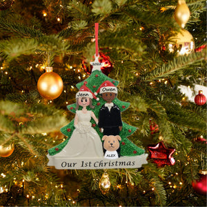 Personalized Christmas Wedding Couple Ornament White Bride and Ethnic Groom