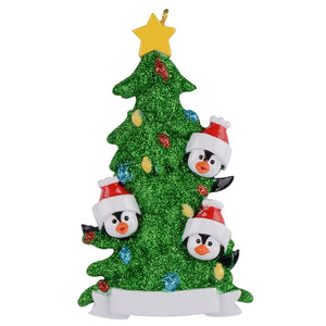 Personalized Christmas Ornament Penguin Green Tree Family 3