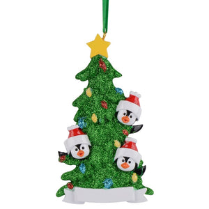 Personalized Christmas Ornament Penguin Green Tree Family 3