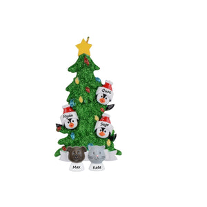 Personalized Gift Christmas Ornament Penguin Green Tree Family 3