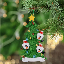 Load image into Gallery viewer, Personalized Christmas Ornament Penguin Green Tree Family 3
