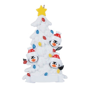 Personalized Christmas Ornament Penguin Family 3 White