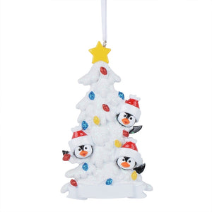 Personalized Christmas Gift for Family Christmas Ornament Penguin Family 3 White