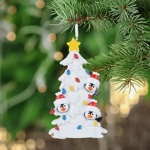 Personalized Christmas Ornament Penguin Family 3 White
