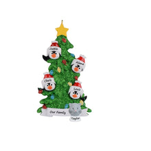 Load image into Gallery viewer, Christmas Gift Personalized Ornament Penguin Green Tree Family 4
