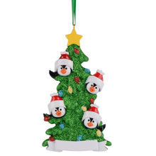 Load image into Gallery viewer, Personalized Christmas Ornament Penguin Green Tree Family 4
