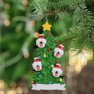 Personalized Christmas Ornament Penguin Green Tree Family 4