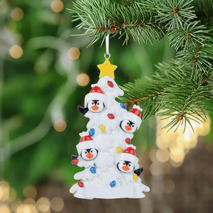 Personalized Christmas Ornament Penguin Family 4 White