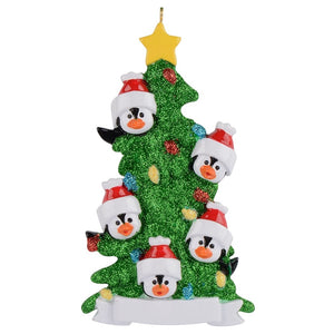 Personalized Christmas Ornament Penguin Green Tree Family 5