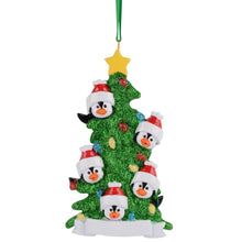 Load image into Gallery viewer, Personalized Christmas Ornament Penguin Green Tree Family 5
