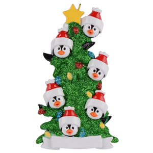 Personalized Christmas Ornament Penguin Green Tree Family 6