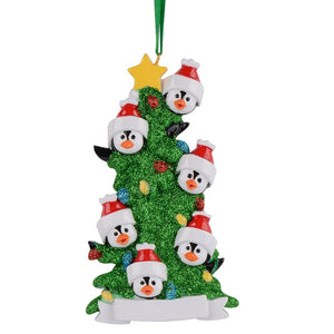 Personalized Christmas Gift Ornament Penguin Green Tree Family 6