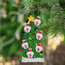 Load image into Gallery viewer, Personalized Christmas Gift Ornament Penguin Green Tree Family 6
