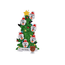 Load image into Gallery viewer, Personalized Christmas Ornament Penguin Green Tree Family 6
