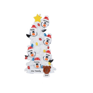 Personalized Christmas Ornament Penguin Family 6 White