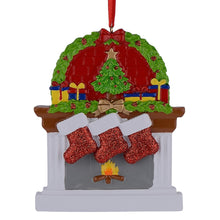 Load image into Gallery viewer, Personalized Christmas Ornament Gift for Family 3 Fireplace stockings
