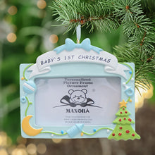 Load image into Gallery viewer, Personalized Ornament Baby&#39;s 1st Christmas Photo Frame Blue
