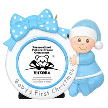 Load image into Gallery viewer, Baby&#39;s First Christmas Ornament Bow Photo Frame
